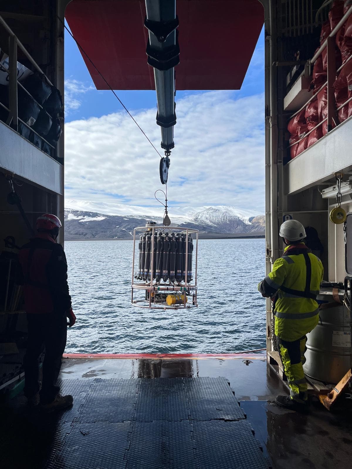 Water sample collection with oceanographic rosette at Deception Island